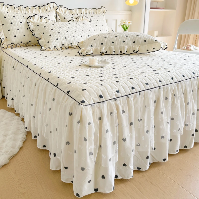 韩版超柔软加棉床裙单件加厚蕾丝花边床罩防尘床套带裙边防滑床单