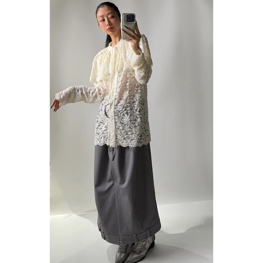 21172（定制款NO退NO换）原创披肩MIU风蕾丝磨毛衬衣