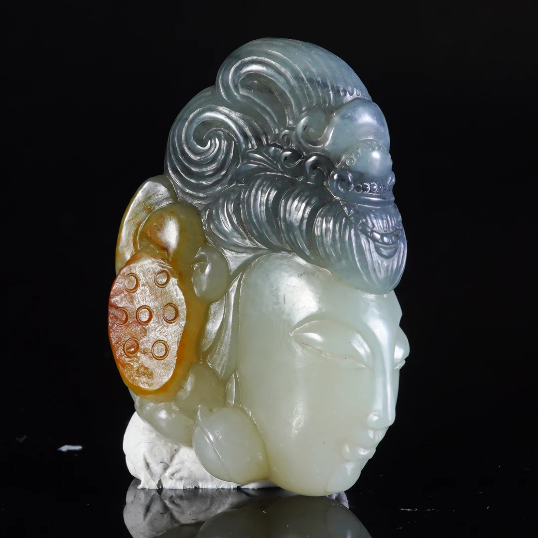 LOT.019和田玉翠青观音挂件M2
