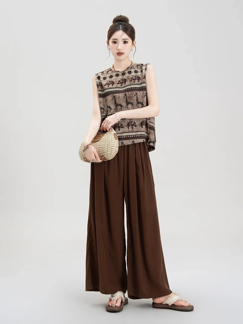 689时尚套装休闲风新中式女装休闲长裤复古通勤无袖时尚套装夏季