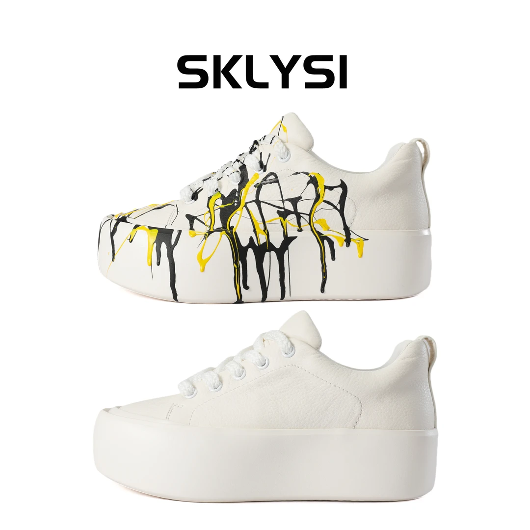SKLYSI2025夏季男士原创厚底系带真皮低帮增高百搭休闲运动小白鞋