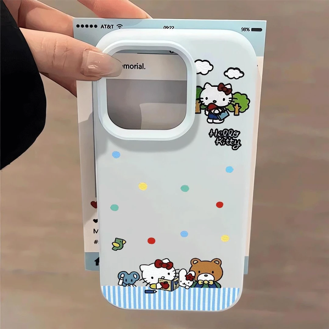 奥菲顿看书kt猫波点适用iPhone16/15promax苹果手机壳糯米14/13套