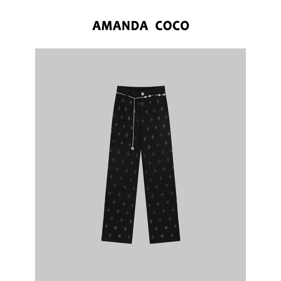 AMANDACOC静静 | 设计师款~高定秋冬雪花烫钻阔腿裤