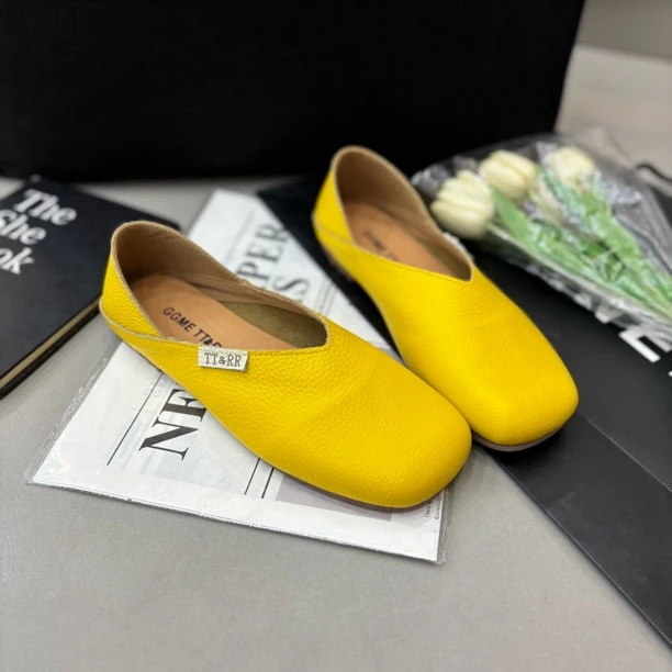 小雨家【韩版】小众皮面方头舒适百搭软底豆豆瓢鞋