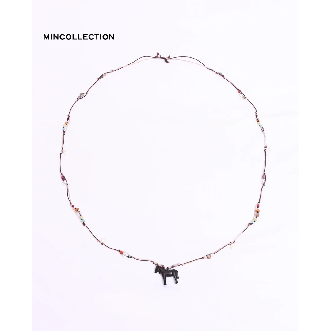 合金石英石项链 编织彩石串珠长项链叠搭小马项链