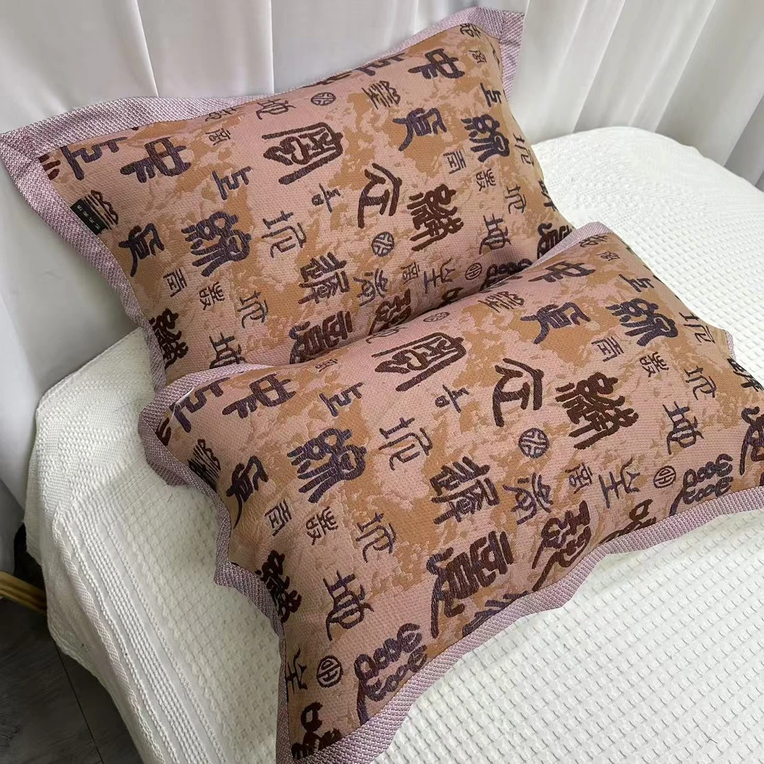 古色古香-咖色织金宋锦纱布枕巾50*80cm一对装