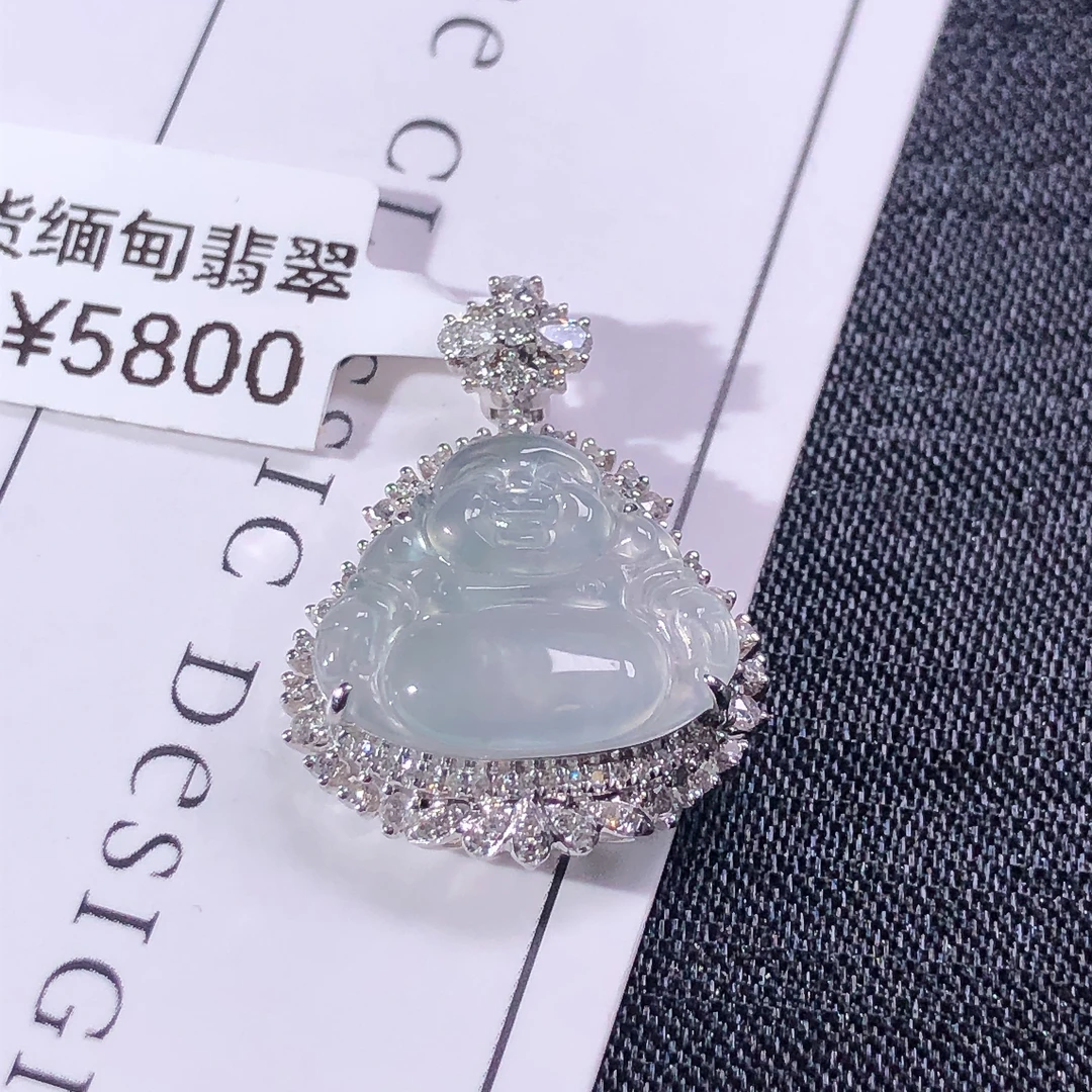 天然A货缅甸翡翠18k金镶嵌老坑高冰种佛公吊坠尺寸23.3/17.4/7.4