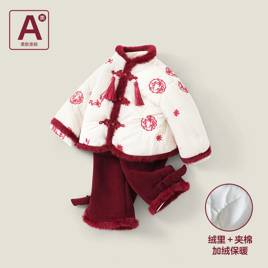 女孩新年战袍套装拜年服女童6-12岁中国风汉服一整套冬季加厚过年