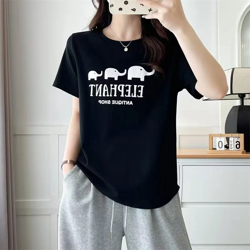 110-200斤大码女装胖MM宽松显瘦藏肉印花短袖T恤休闲百搭胖mm上衣