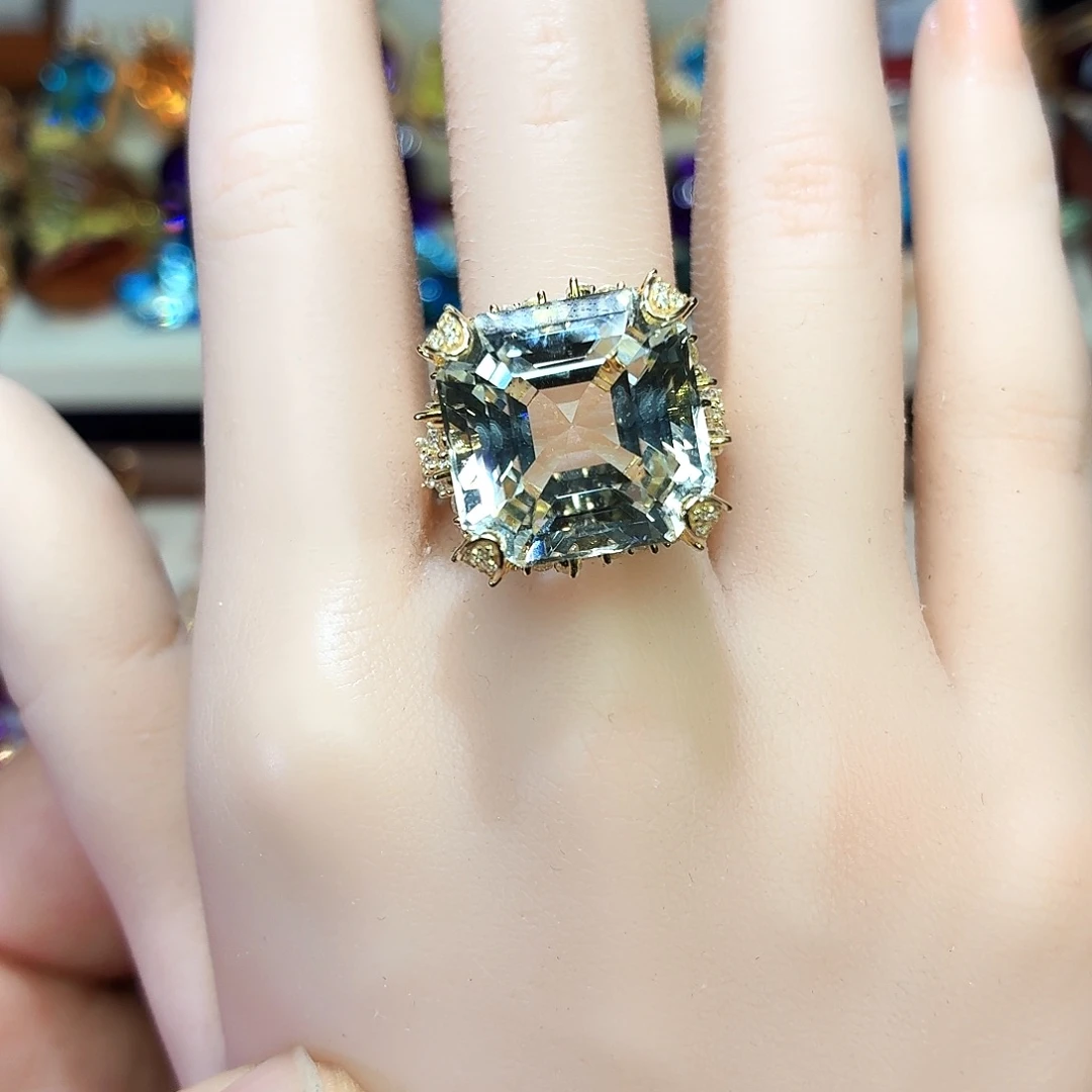 戒指托帕石银S925镶嵌