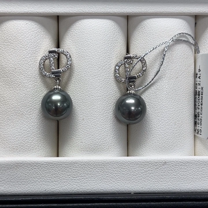 海水珍珠耳饰银S925镶嵌9-10mm 大溪地 49号