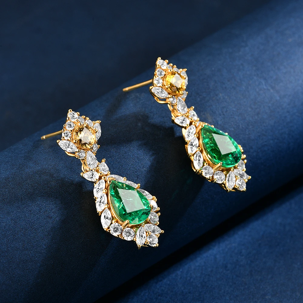 培育祖母绿E3300 木佐绿色镶嵌蛋形时尚气质百搭贵气轻奢耳钉耳坠