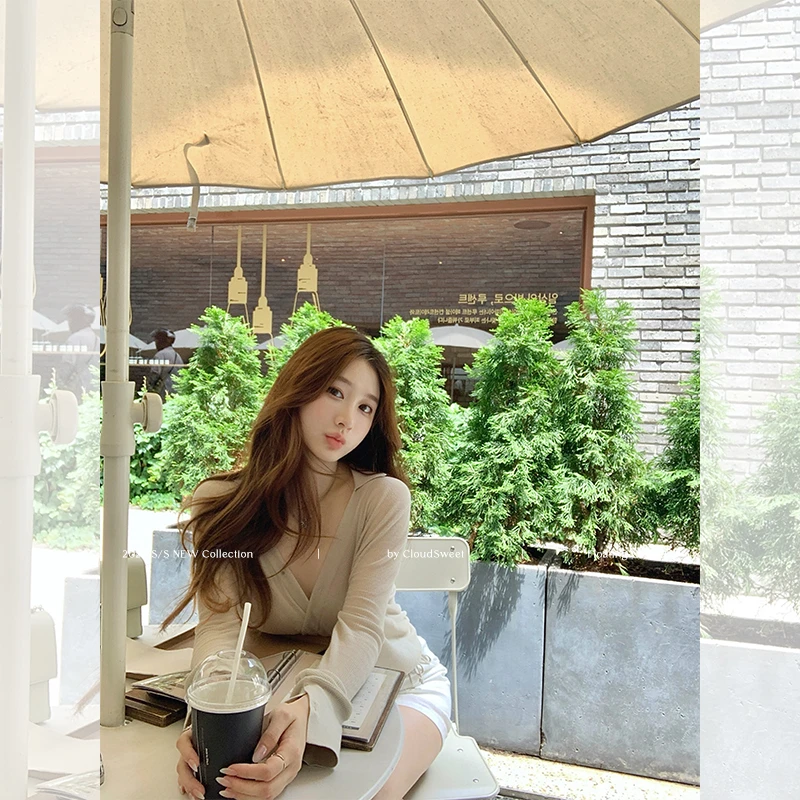 【CloudSweet 07/18 21:30】淡颜天菜2.0 polo领 大V领交叉针织衫