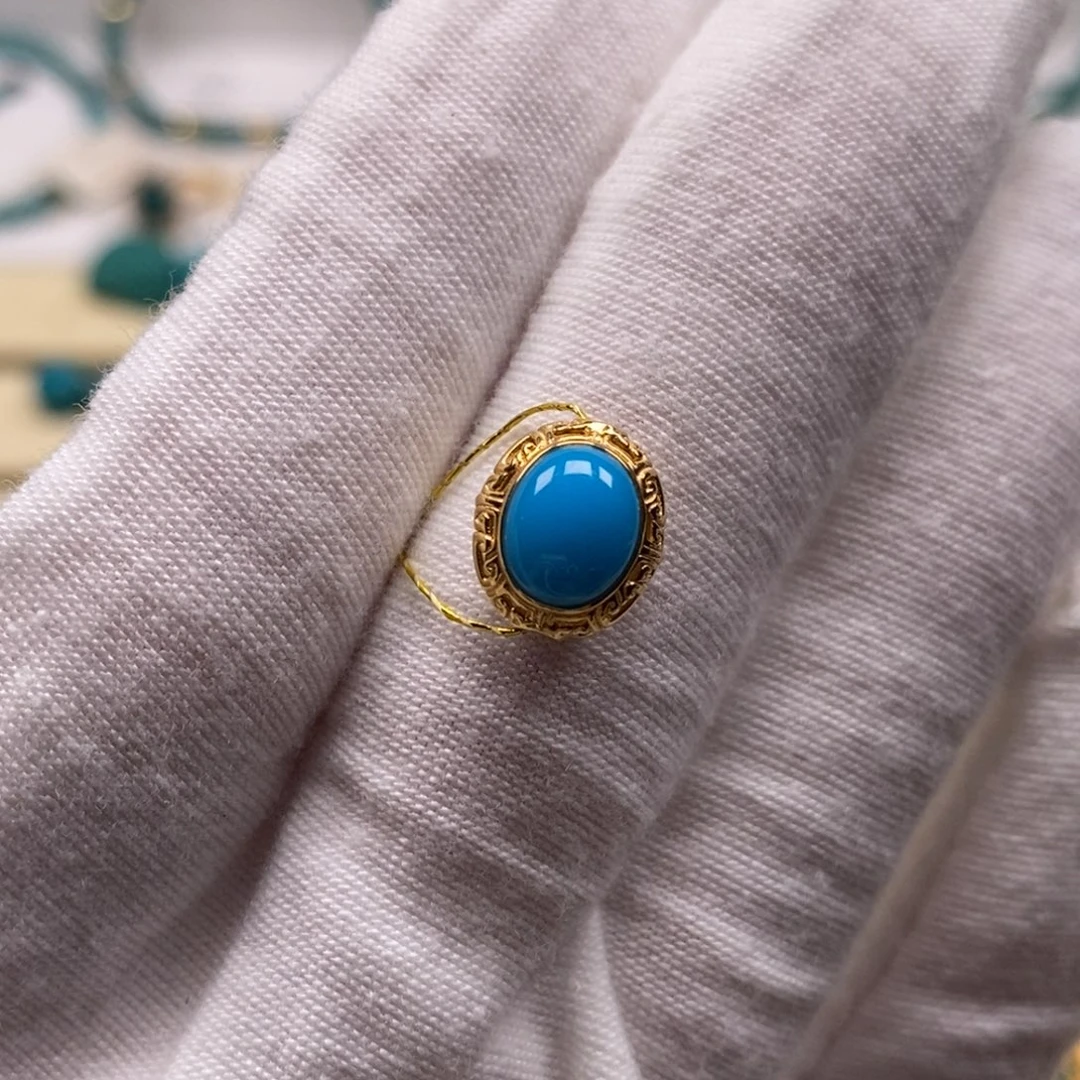 18K金镶嵌绿松石珠宝奇石背云9.5mm