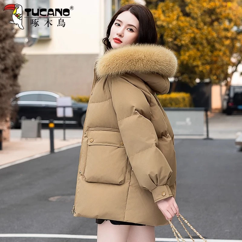 【官方】啄木鸟女士中长款羽绒服2025年新款冬季加厚白鸭绒爆款外套