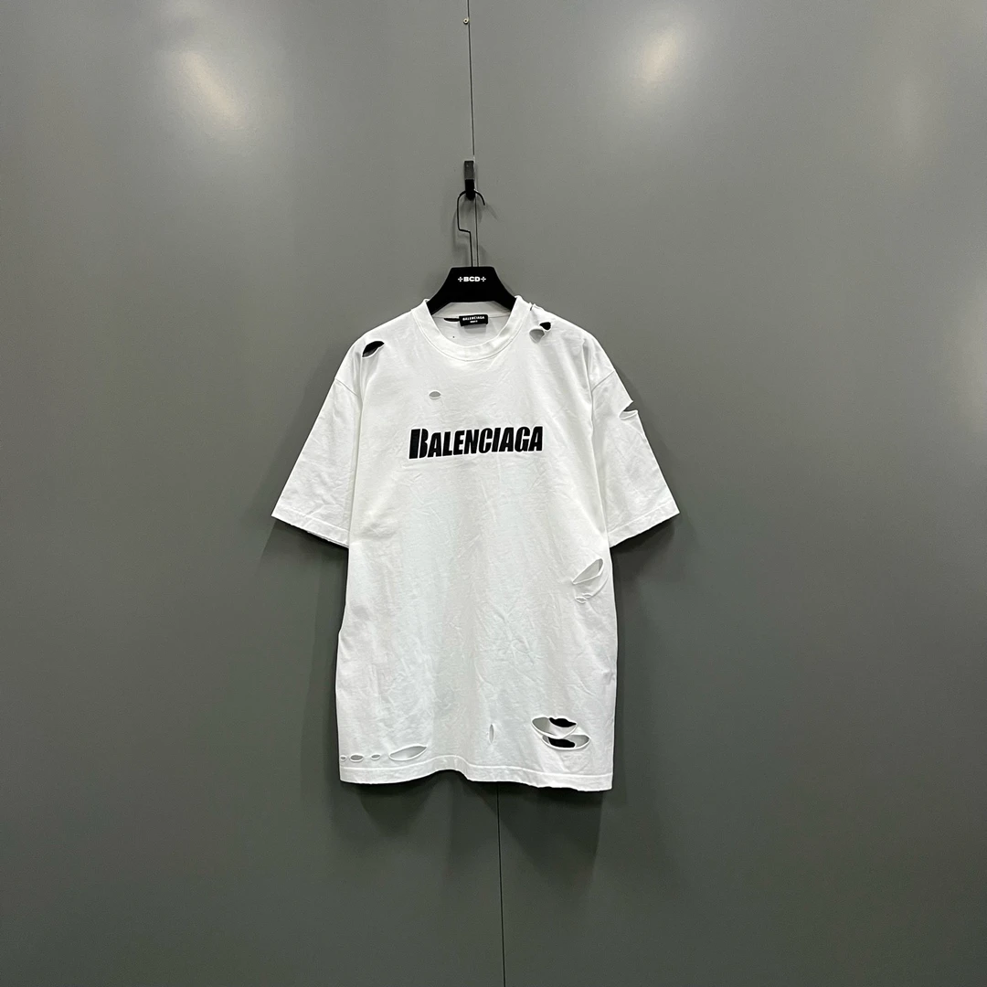 99新 Balenciaga/巴黎世家 楠6 白色大破坏logo短袖 XS码/017473