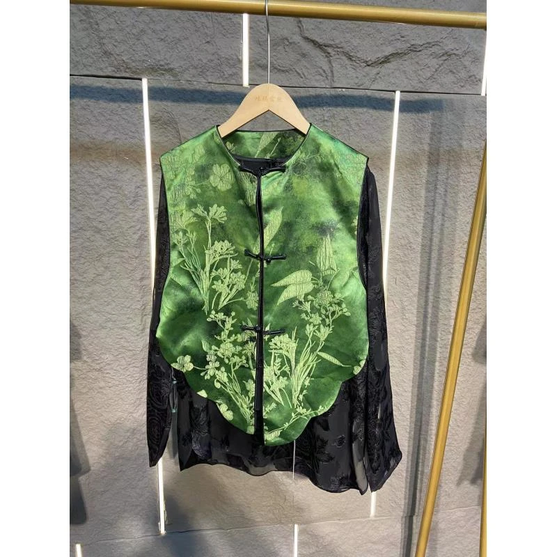 【深圳南油二姐】新中式国风复古气质时尚树叶设计师款马甲8065