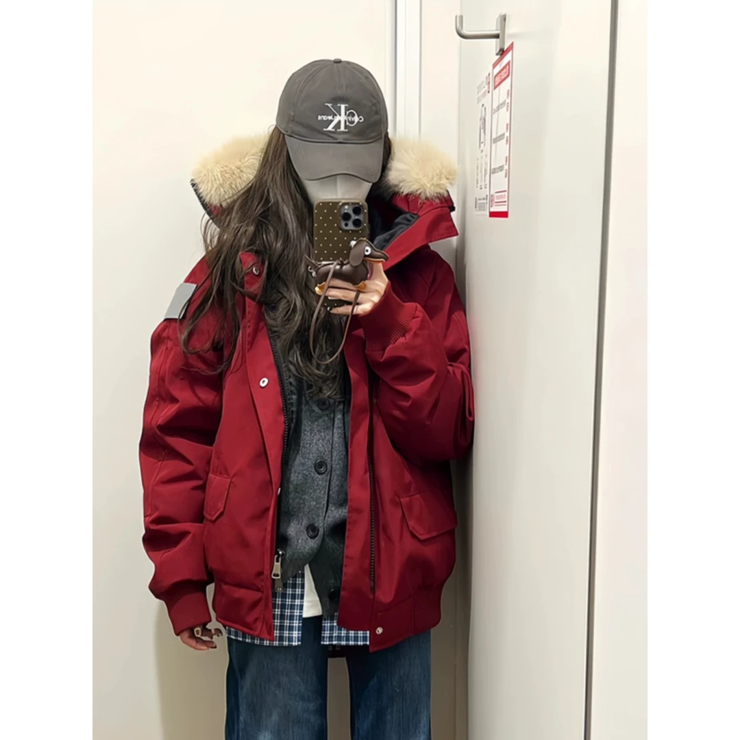 2025新款冬季加厚工装服女小个子韩系情侣大毛领保暖派克服棉袄