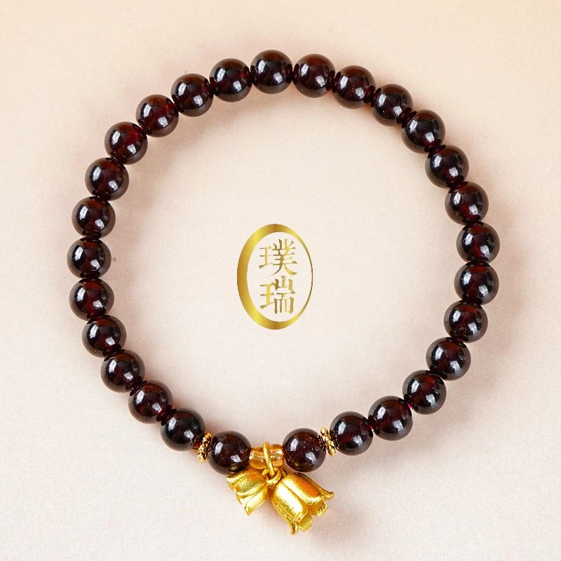 天然石榴石配铃兰花吊坠手链 多样性发一 SL557