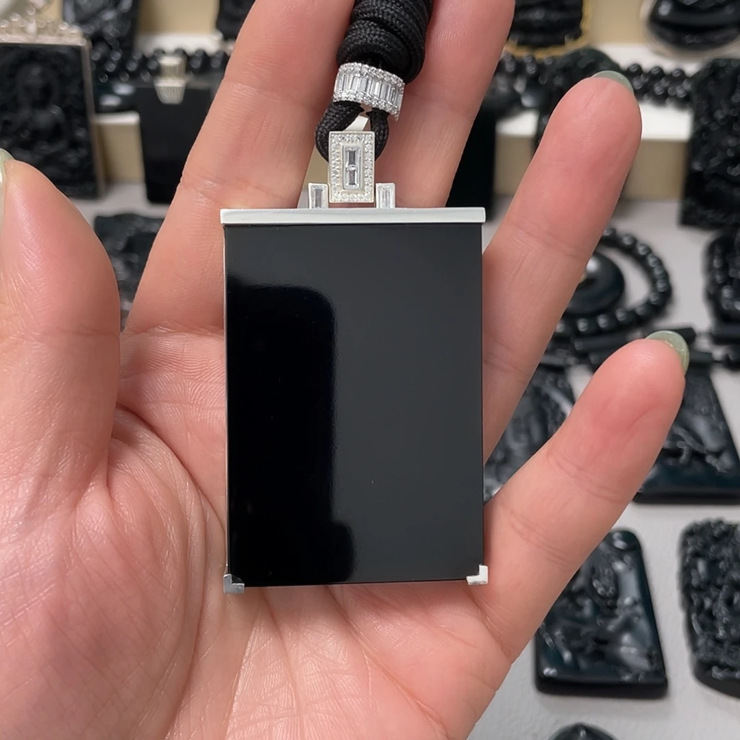 匠***制蛇纹石玉银S925镶嵌吊坠