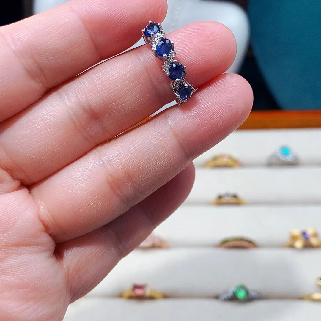 蓝宝石戒指银S925镶嵌