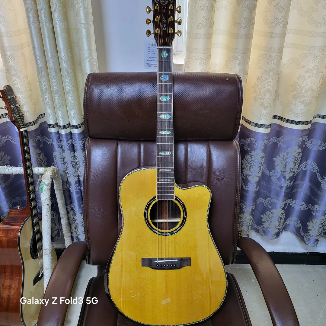 41寸DC桶面板云杉侧被玫瑰木镶嵌背花全单吉他