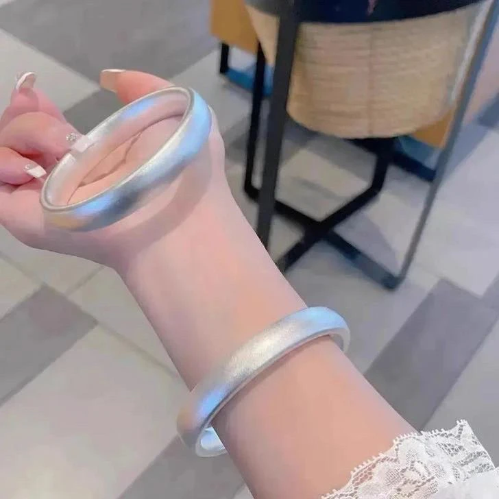 足银手镯 Y10足银999.9古法素圈轮胎纯银手镯女闭口实心镯子