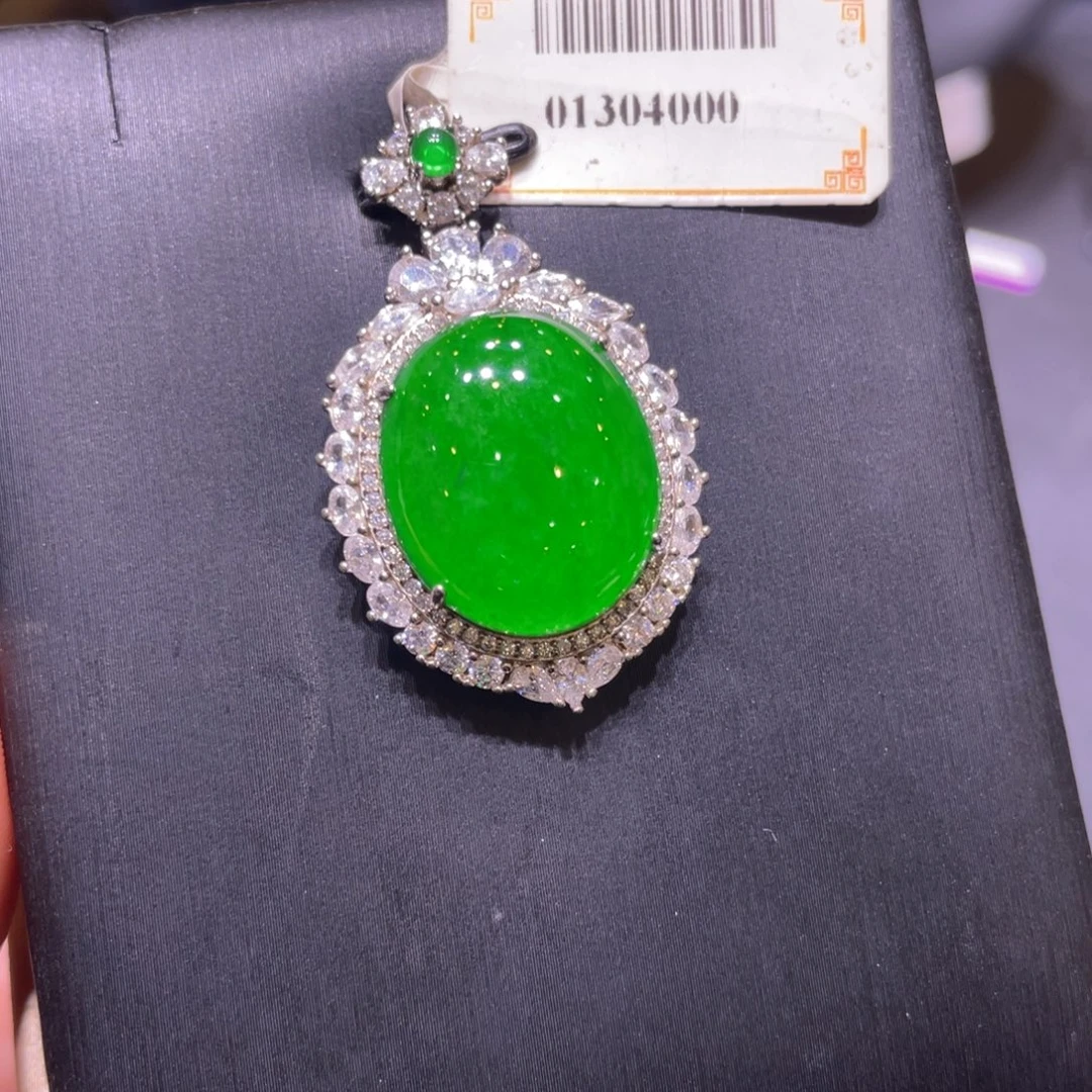 翡翠银S925镶嵌项链吊坠