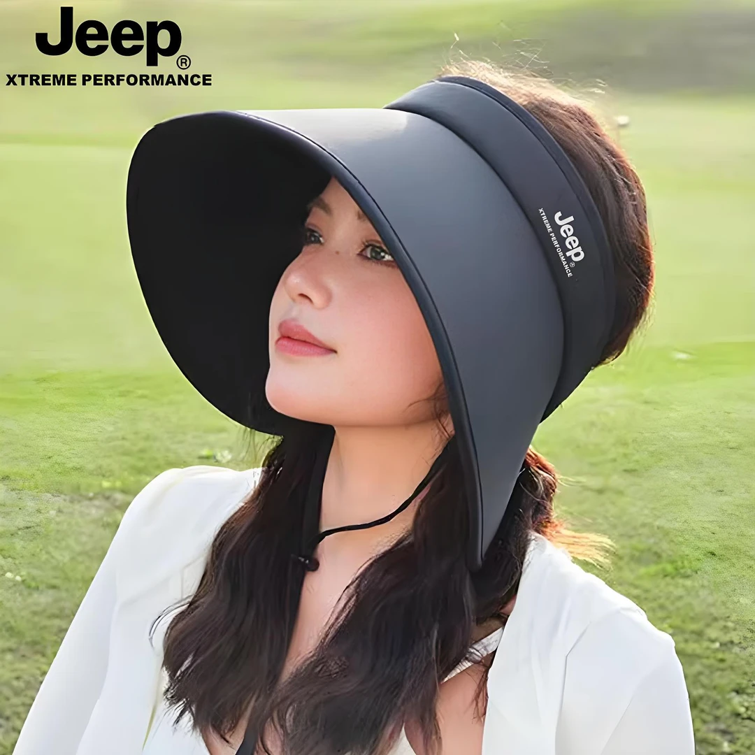JEEP百搭空顶防晒帽大帽檐帽子夏女全脸防紫外线全方位遮阳太阳帽
