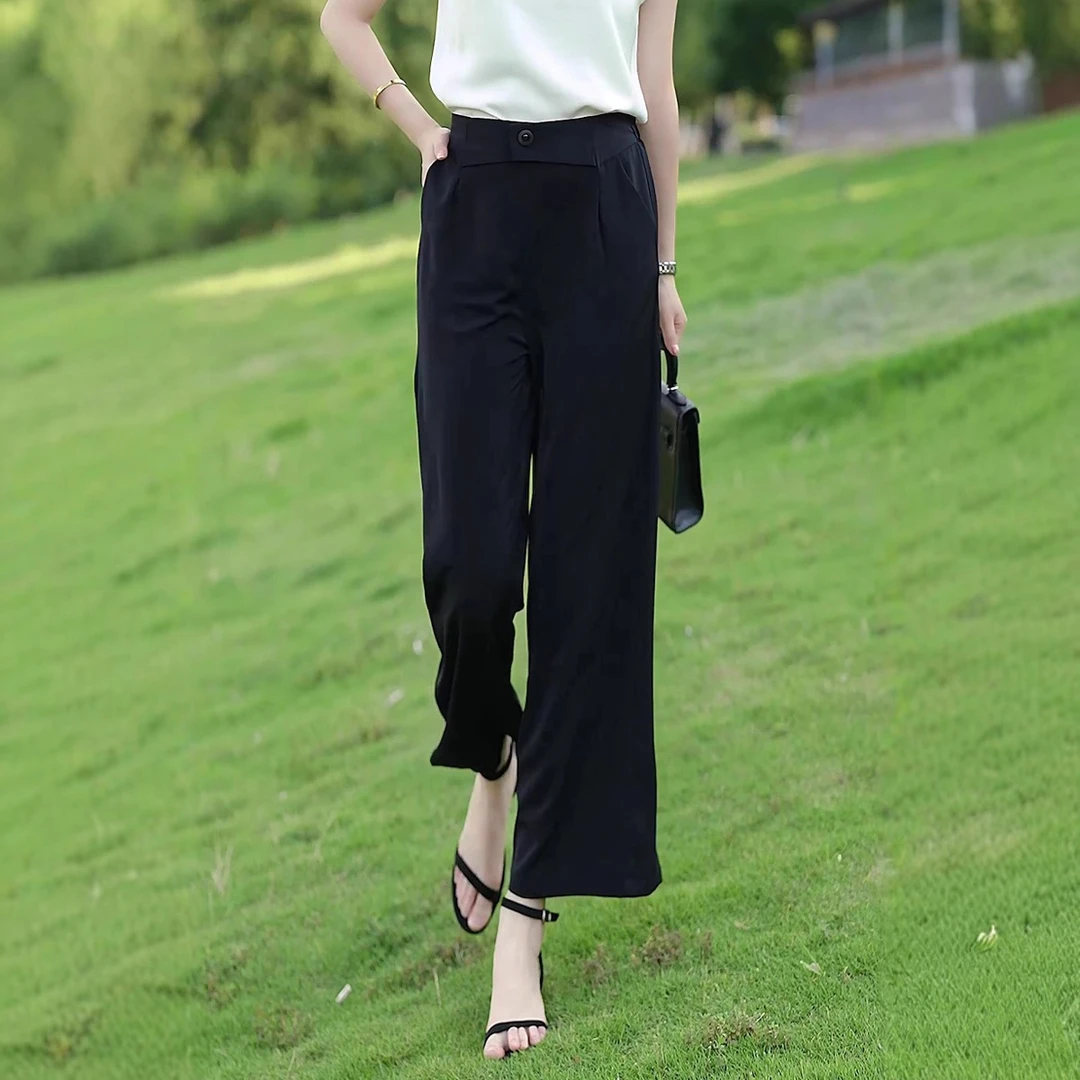 阔腿裤女小个子夏薄款2025新款直筒九分裤高腰职业正装休闲西装裤