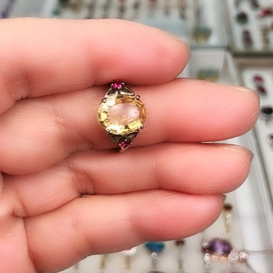 黄晶银S925镶嵌戒指