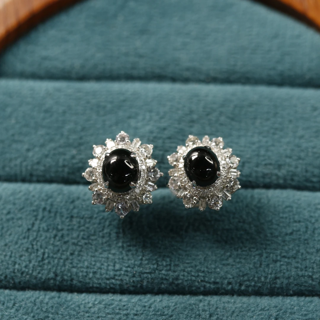 FC58天然缅甸A货18k墨翠耳钉/000077/保利厦门拍卖