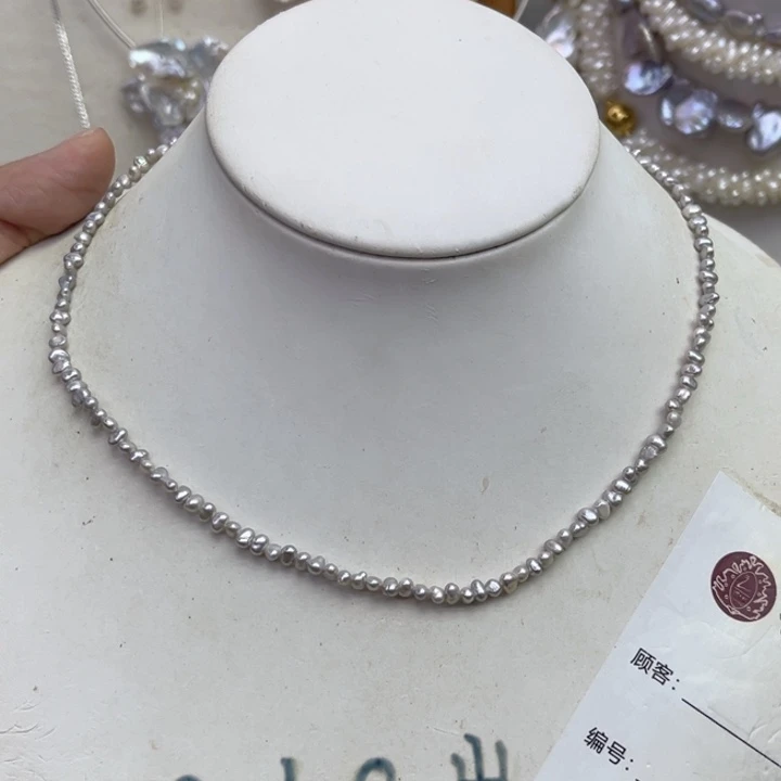 项链银S925镶嵌淡水珍珠