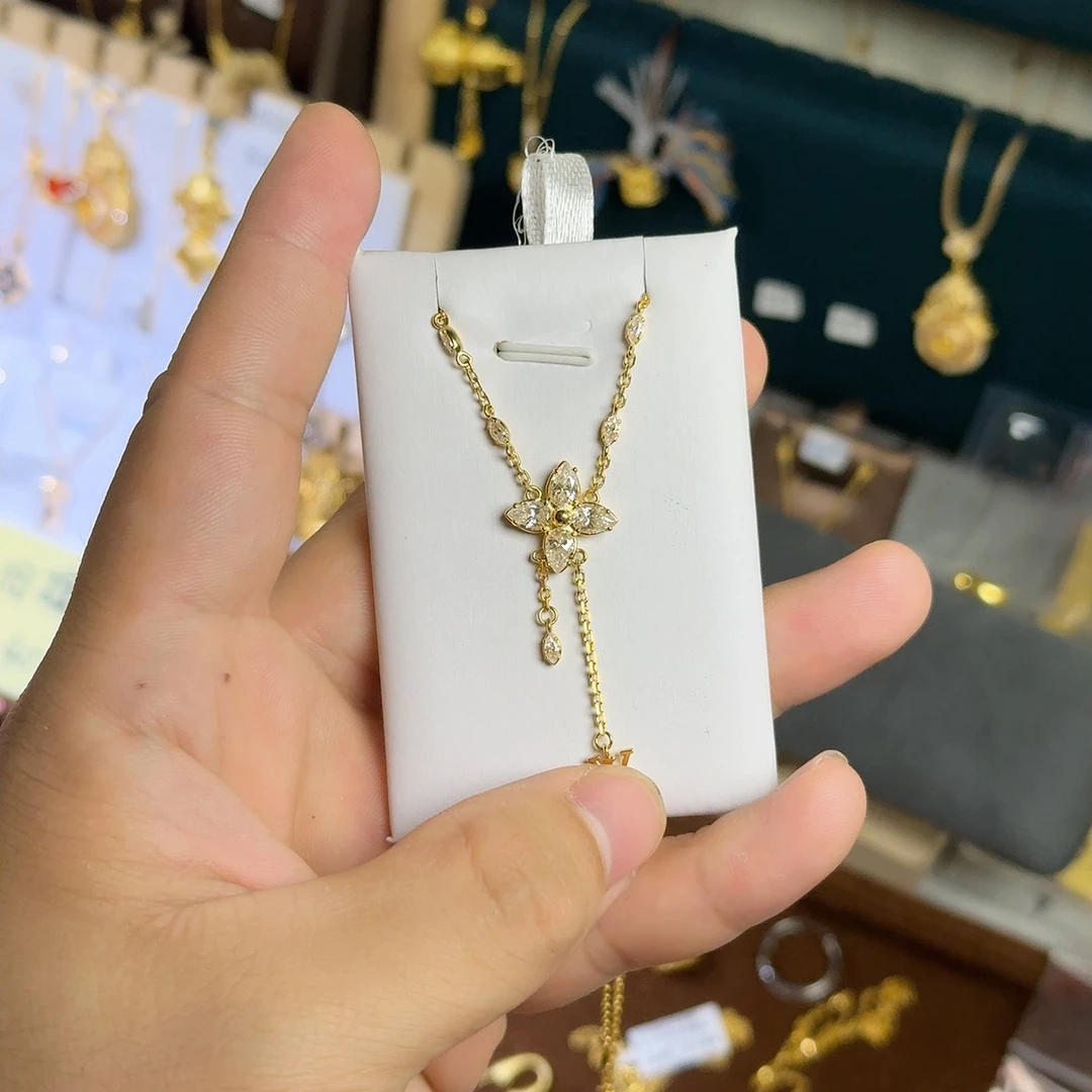 【足金999方花套链】点钻莫桑节日简约纯黄金真金5G工艺