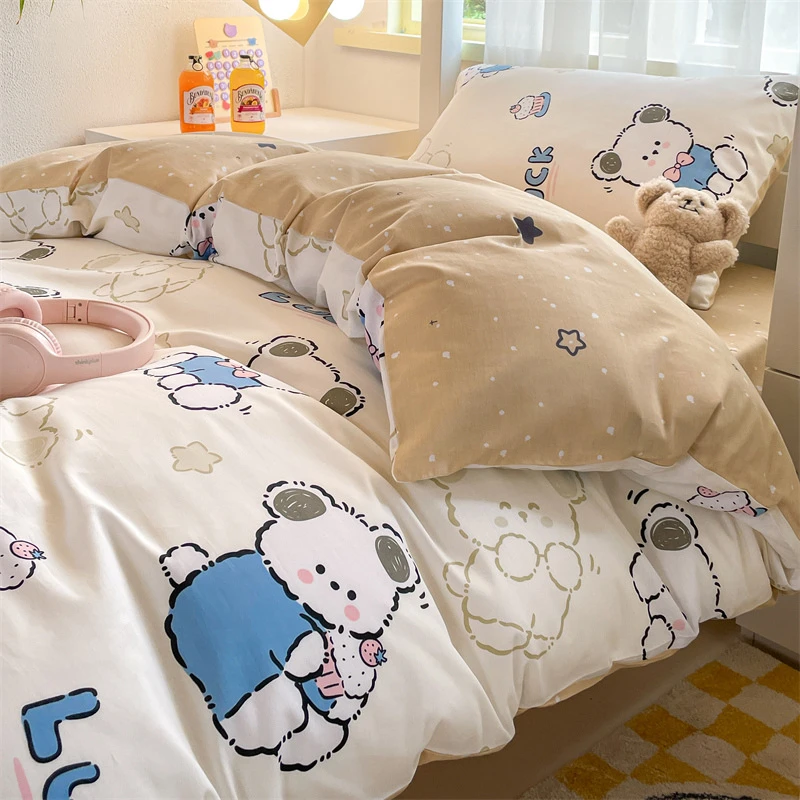 简约棉磨毛印花四件套棉床单被套学生宿舍件套床用品工厂