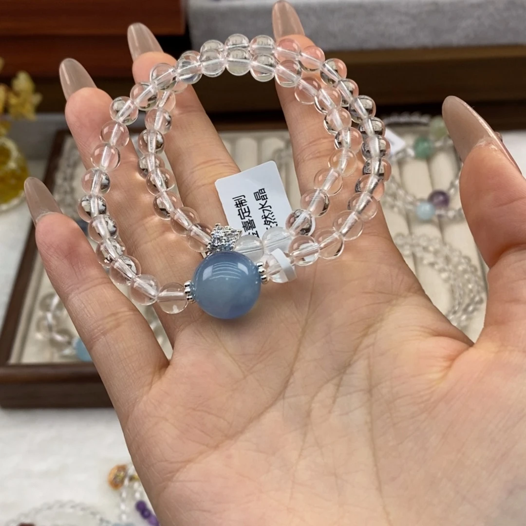 水晶手链合金海蓝宝白水2圈
