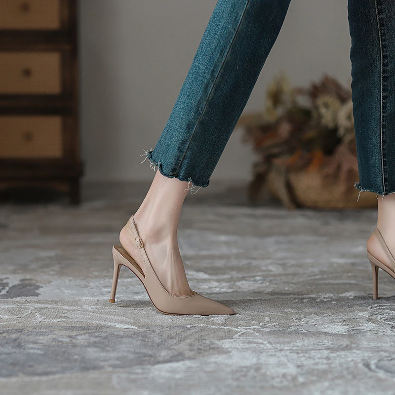 飞燕女鞋新款软皮高跟鞋轻奢高级感小众一字扣细跟通勤性感单鞋女