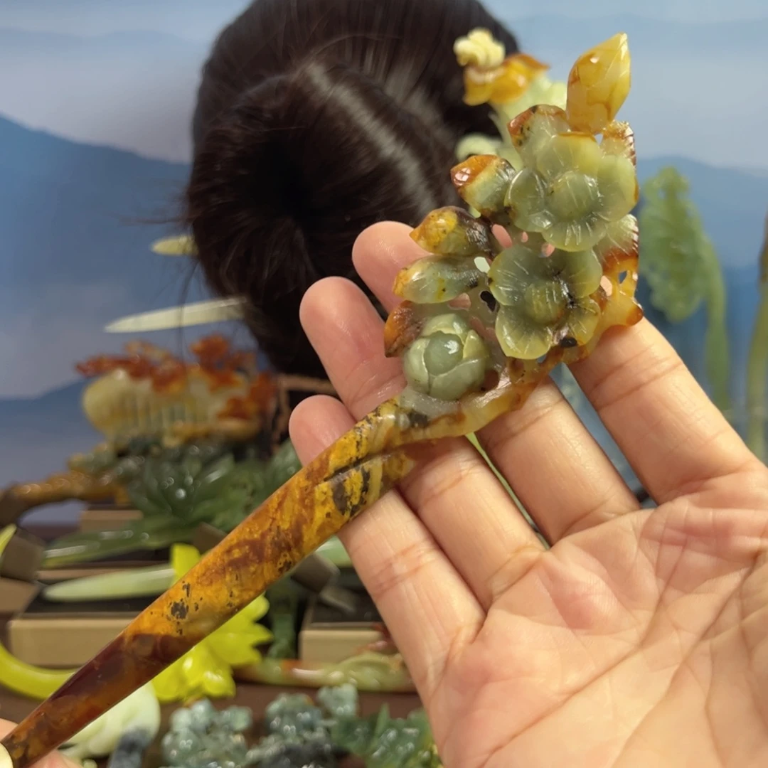 蛇纹石玉发饰合金