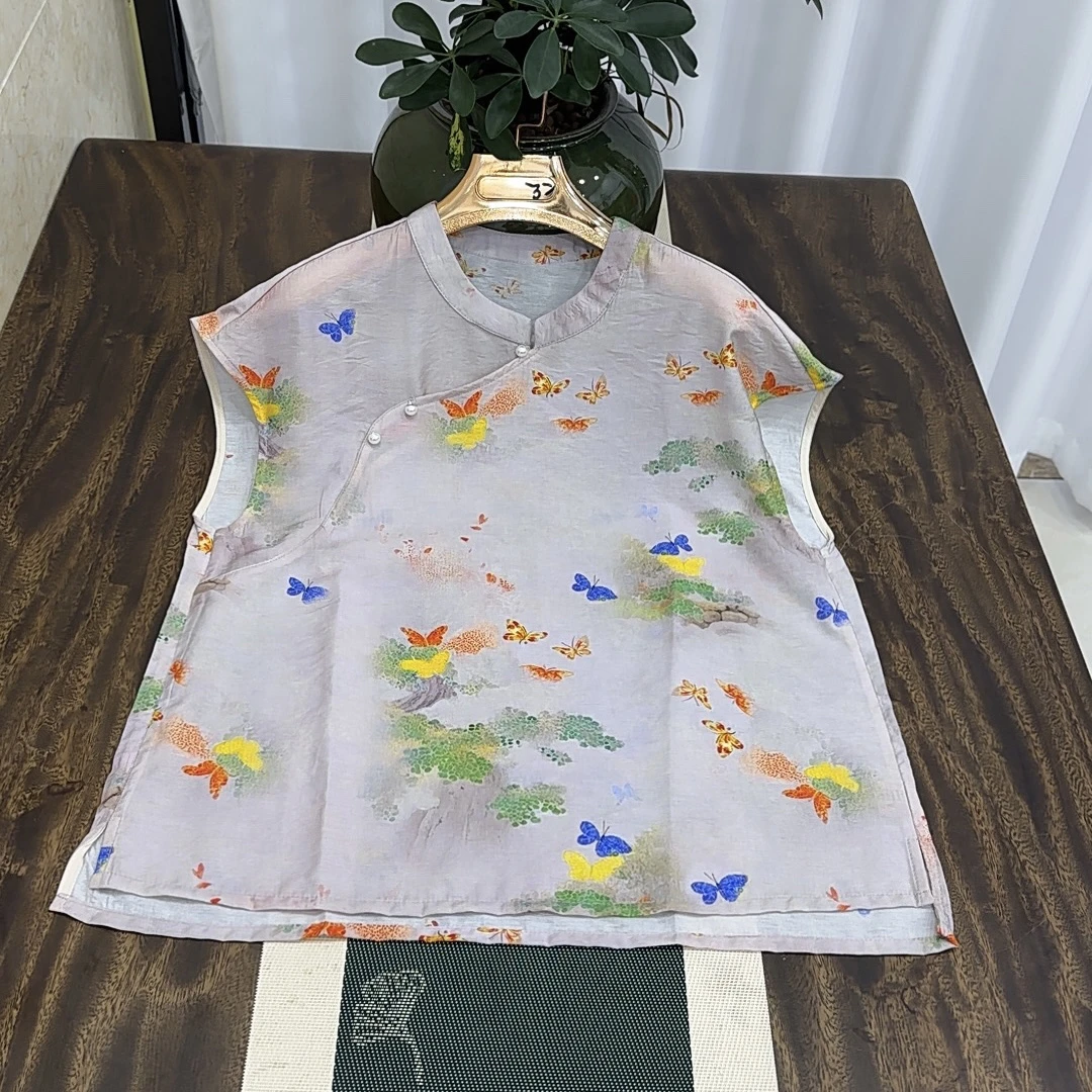 013宽松型印花新中式飞飞袖