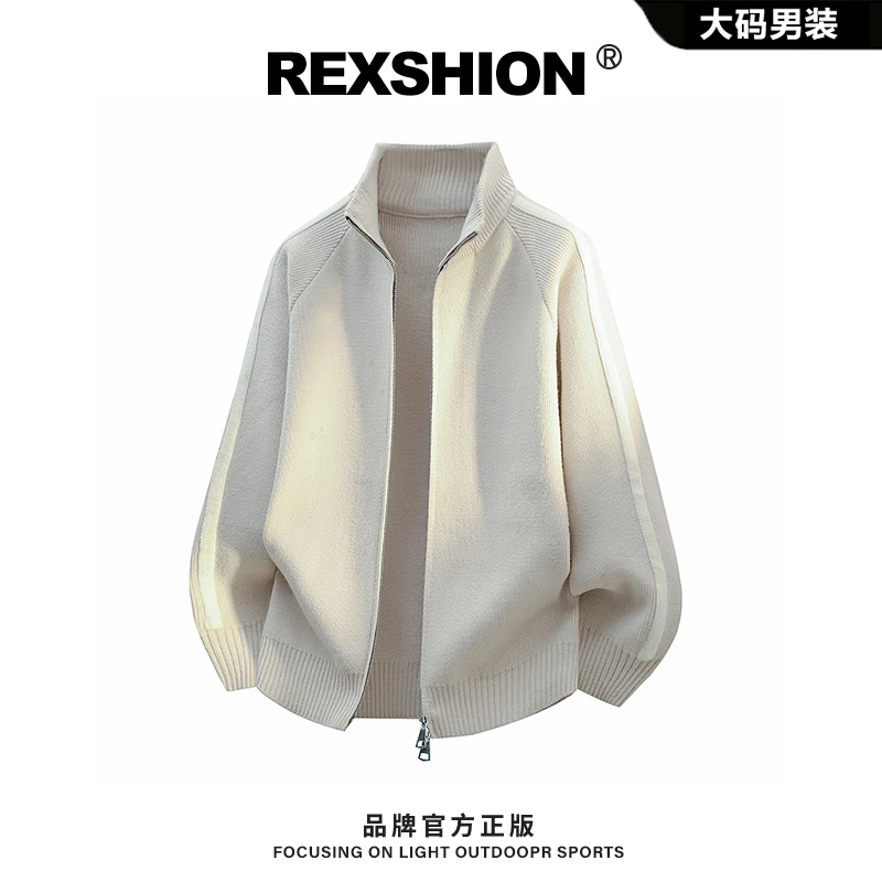 REXSHION秋季新款拼接条纹立领针织开衫衣男美式复古简约休闲外套