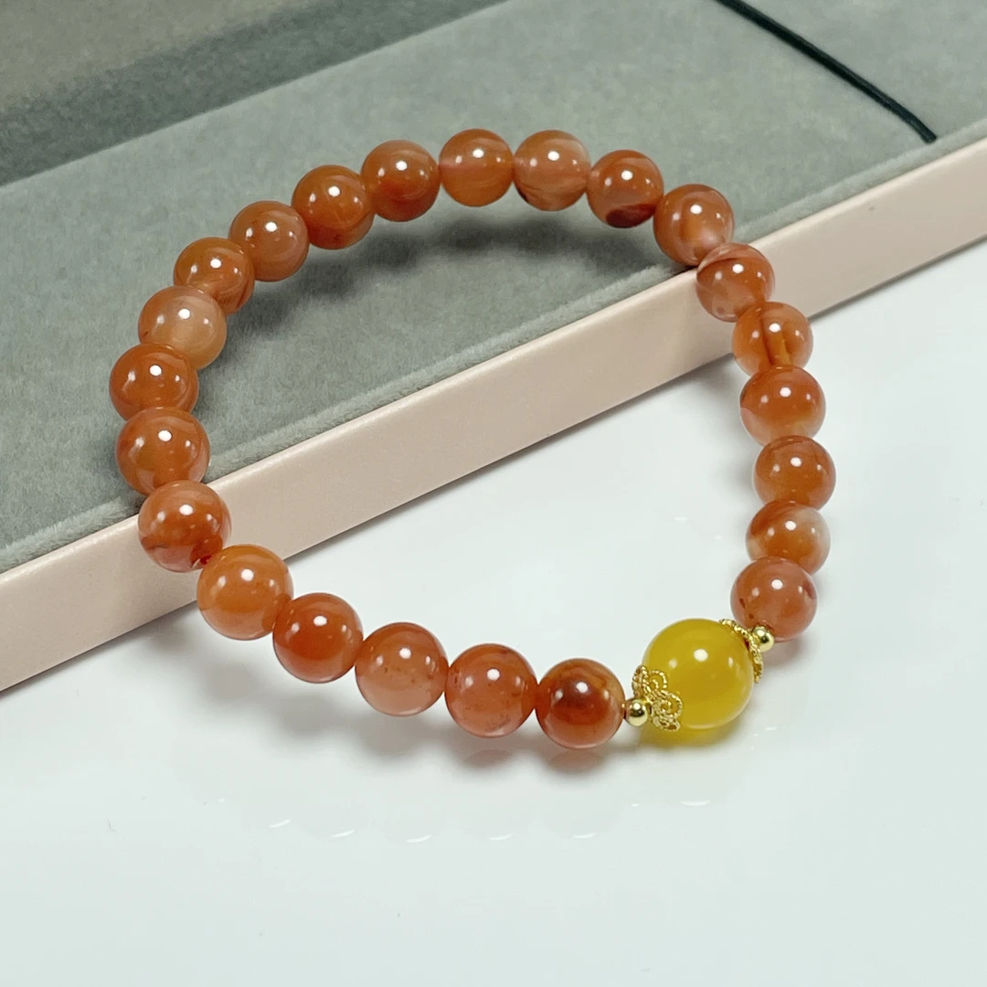 【天然冰飘南红手串6MM＋】 青城山原矿无胶川料火焰纹南红镶嵌925银