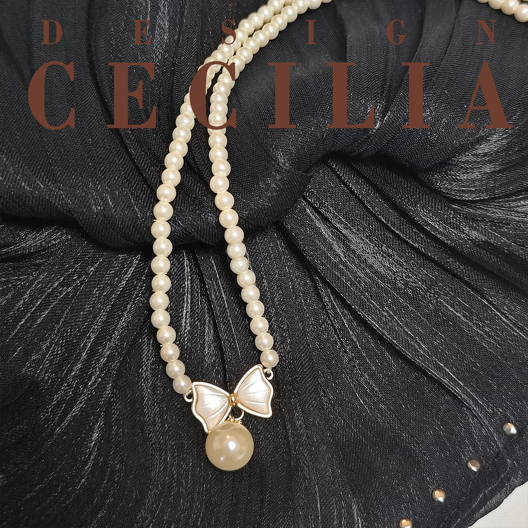 合金项链 Cecilia甜美珍珠项链 |灵动蝴蝶结珍珠少女风百搭Y-X07