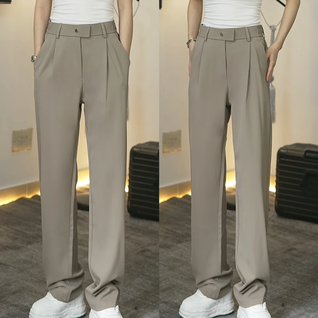 夏季男士中腰长裤直筒裤休闲裤西裤垂感裤百搭春夏宽松薄款显瘦