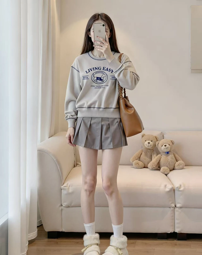 小高腰圆领印花套头女字母卫衣韩版春秋洋气秋季