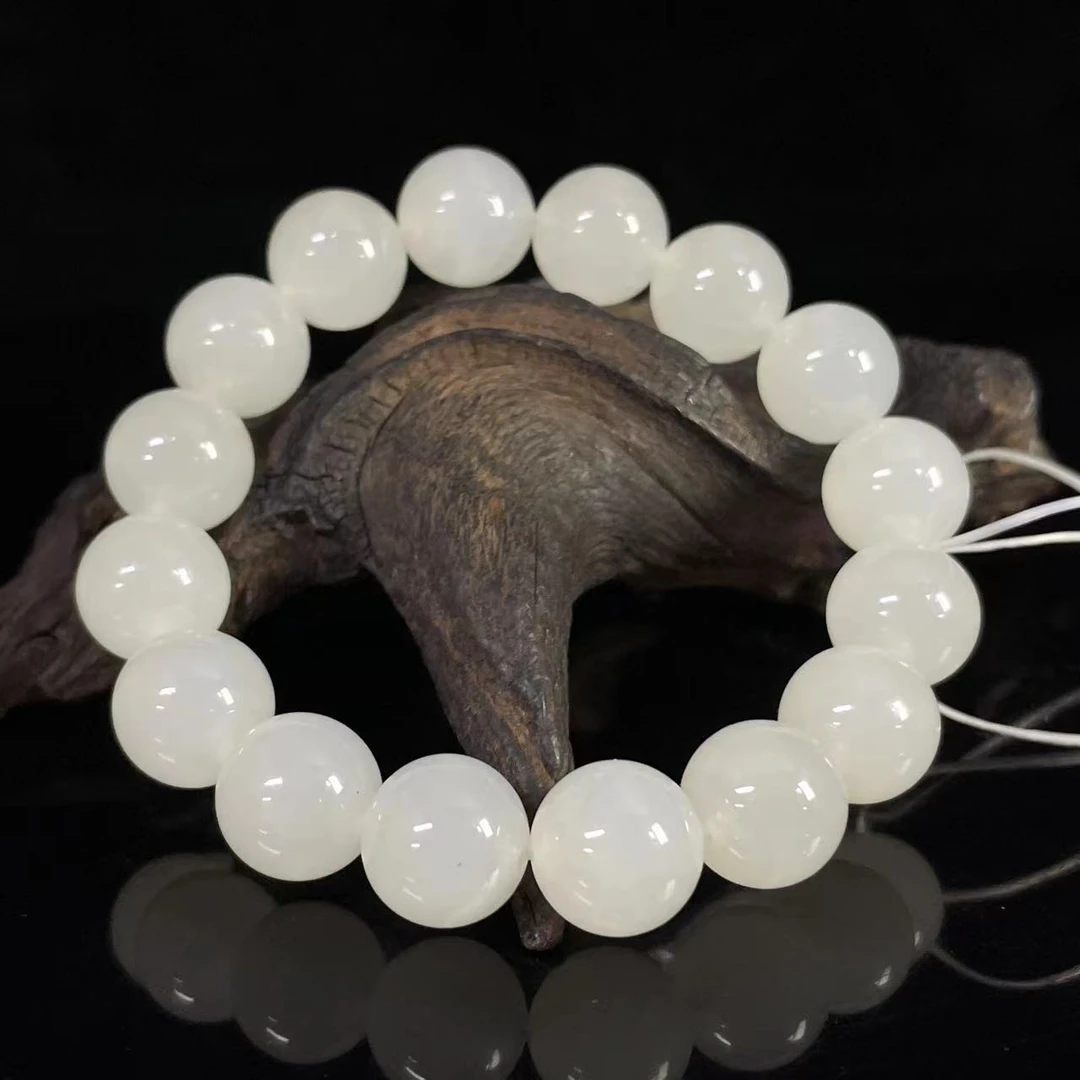 卡12m 和田玉圆珠白玉手串  单圈精美百搭天然串珠