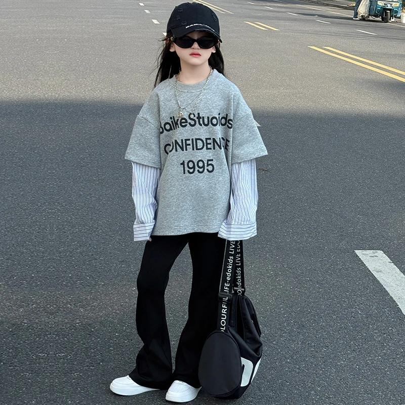 女童卫衣春秋装2025新款儿童休闲假两件长袖上衣女孩时髦洋气百搭