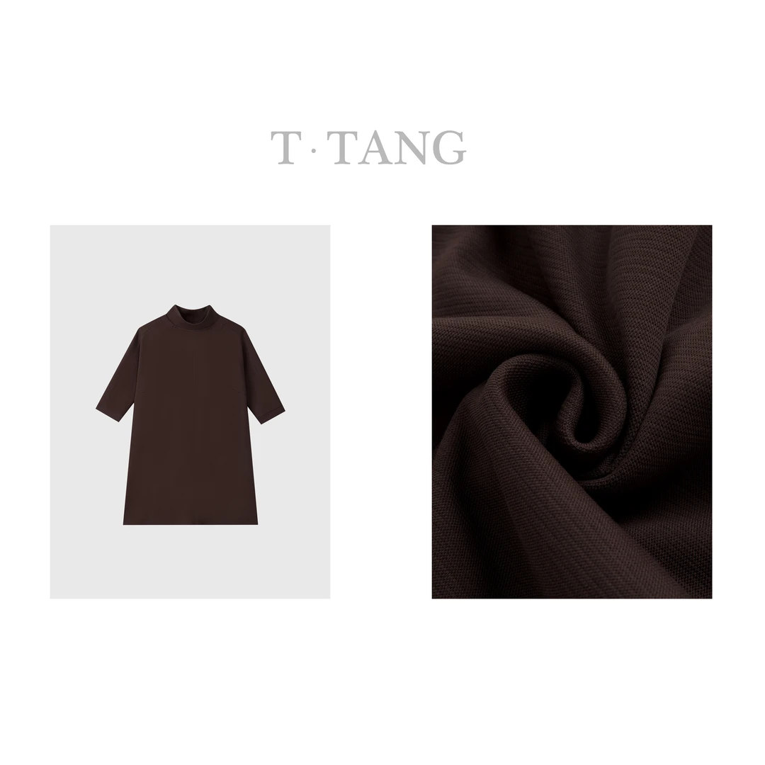 FL早秋360g珠地空气层休闲百搭气质显瘦高领中袖长款上衣【6572】