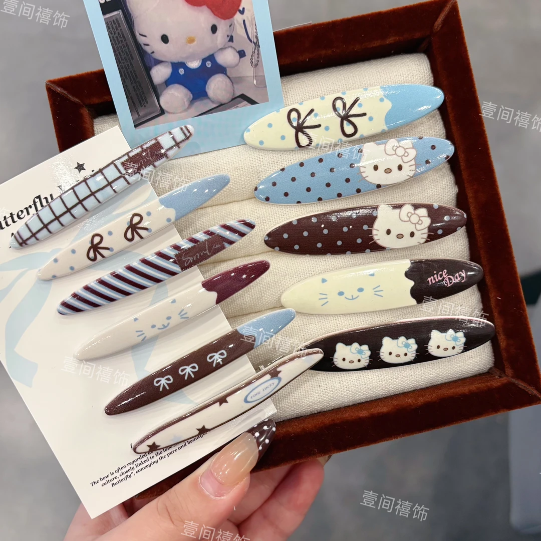 韩系少女猫咪蓝咖色系点点发夹百搭少女侧边刘海夹发卡夹子发饰