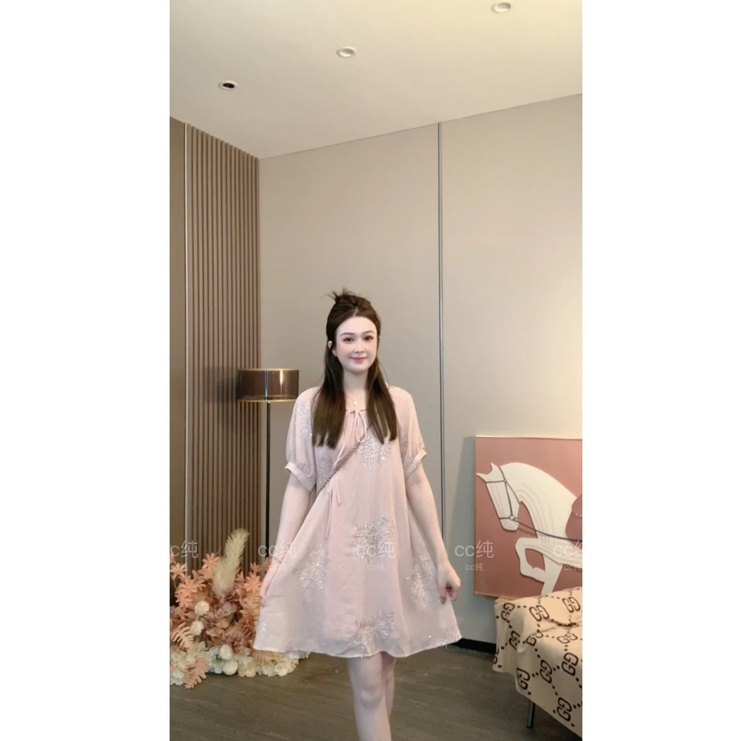 CC纯【心动花园】2025夏季新款气质显瘦通勤提花连衣裙XXC2025A715#
