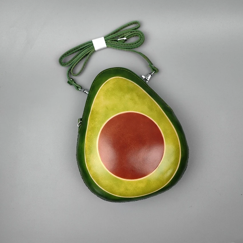 牛皮手工牛油果形状手机包女生学生创意可爱休闲单肩斜挎包